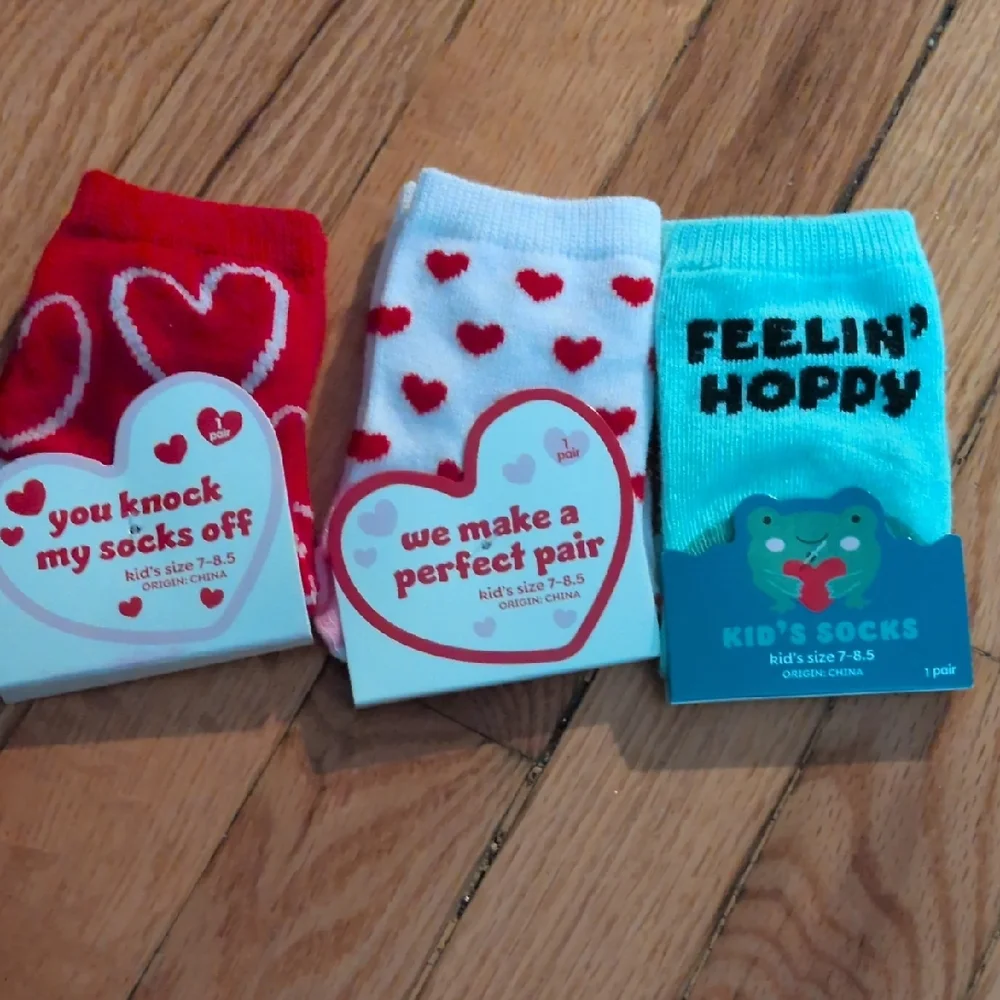 Kids' Heart and Frog Themed Socks Set‎ Of 3 Size 7-8.5